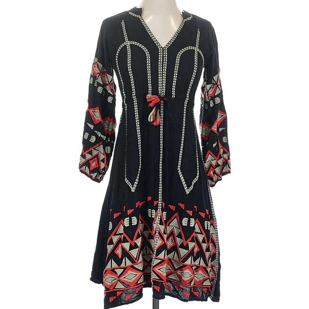 AREA STARS Dress Medium Black and Red Geometric Long Sleeve Dress Boho Nordstrom